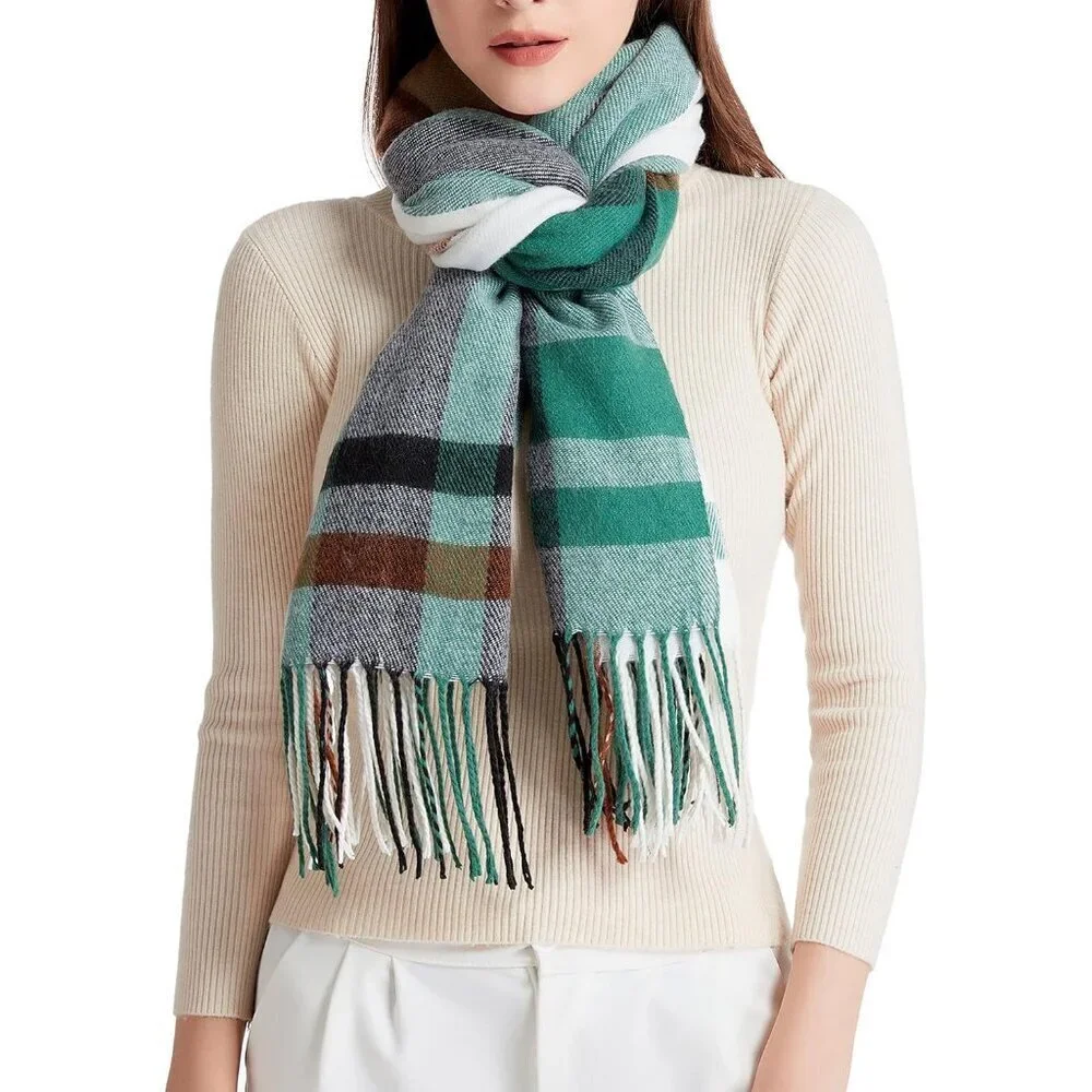 Women's Coffee Green Fashion Long Shawl Big Grid Winter Warm Lattice Large Scarf
